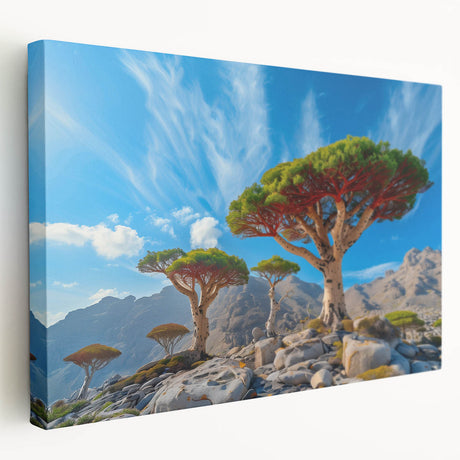 Side view of a stretched canvas depicting a Middle Eastern scenery in earthy tones, ideal for kitchen wall art.