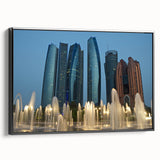 Black and white framed canvas of Abu Dhabi landscape, ideal for bedroom wall art.