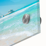 Mid-century modernist art of Burj Al Arab in muted pastel shades on acrylic glass, ideal for dining room art.
