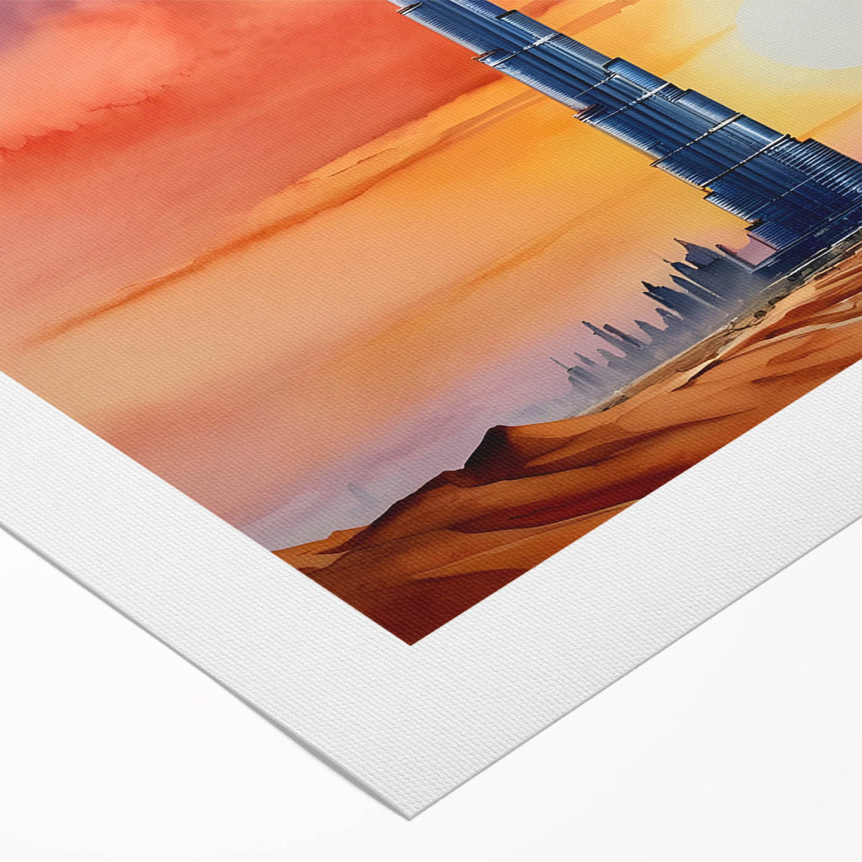 Art deco poster of Burj Khalifa in monochrome, on rolled canvas, suitable for dining room wall art.