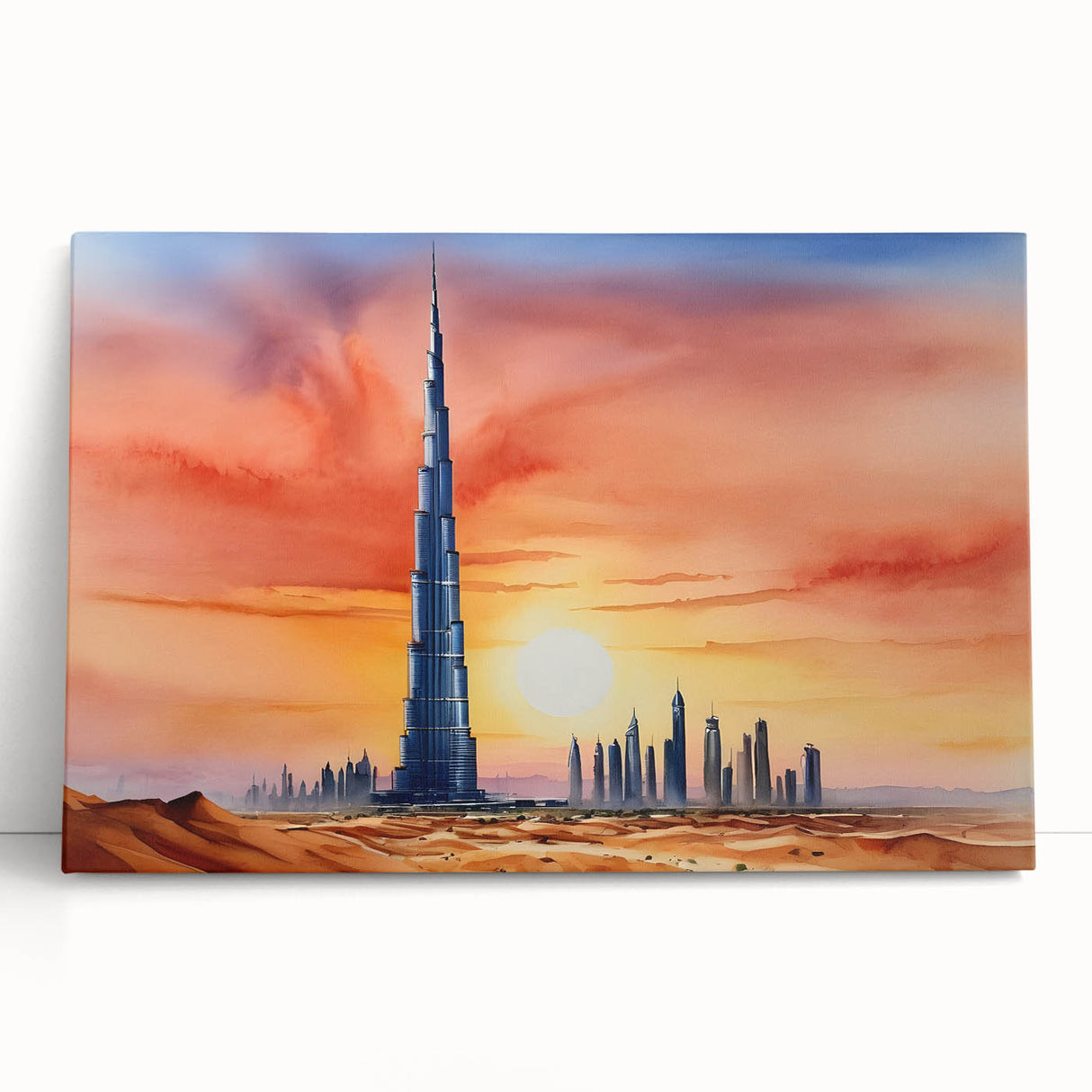 Black and white print of Burj Khalifa on stretched canvas, ideal for kitchen wall art or bedroom ambiance.