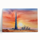 Black and white print of Burj Khalifa on stretched canvas, ideal for kitchen wall art or bedroom ambiance.