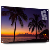 Large abstract oceanic scene in cool blue and green tones on acrylic glass, suitable for bedroom or dining room wall art.