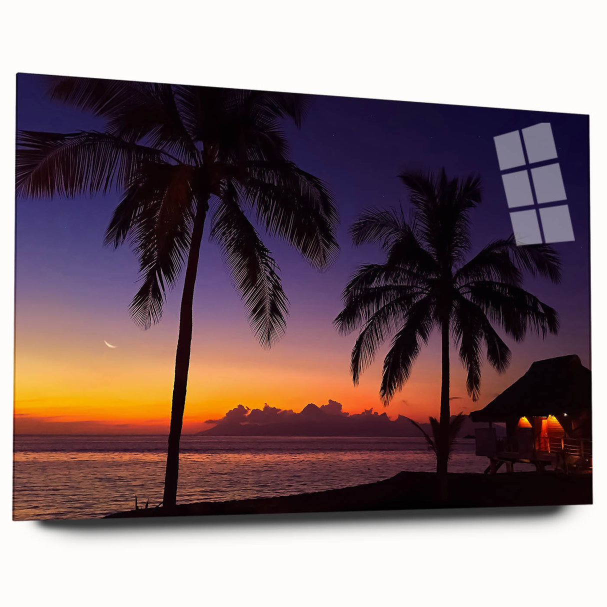 Large abstract wall art of a serene Oceania Fiji scenery on acrylic glass, suited for bedroom or dining room decor.