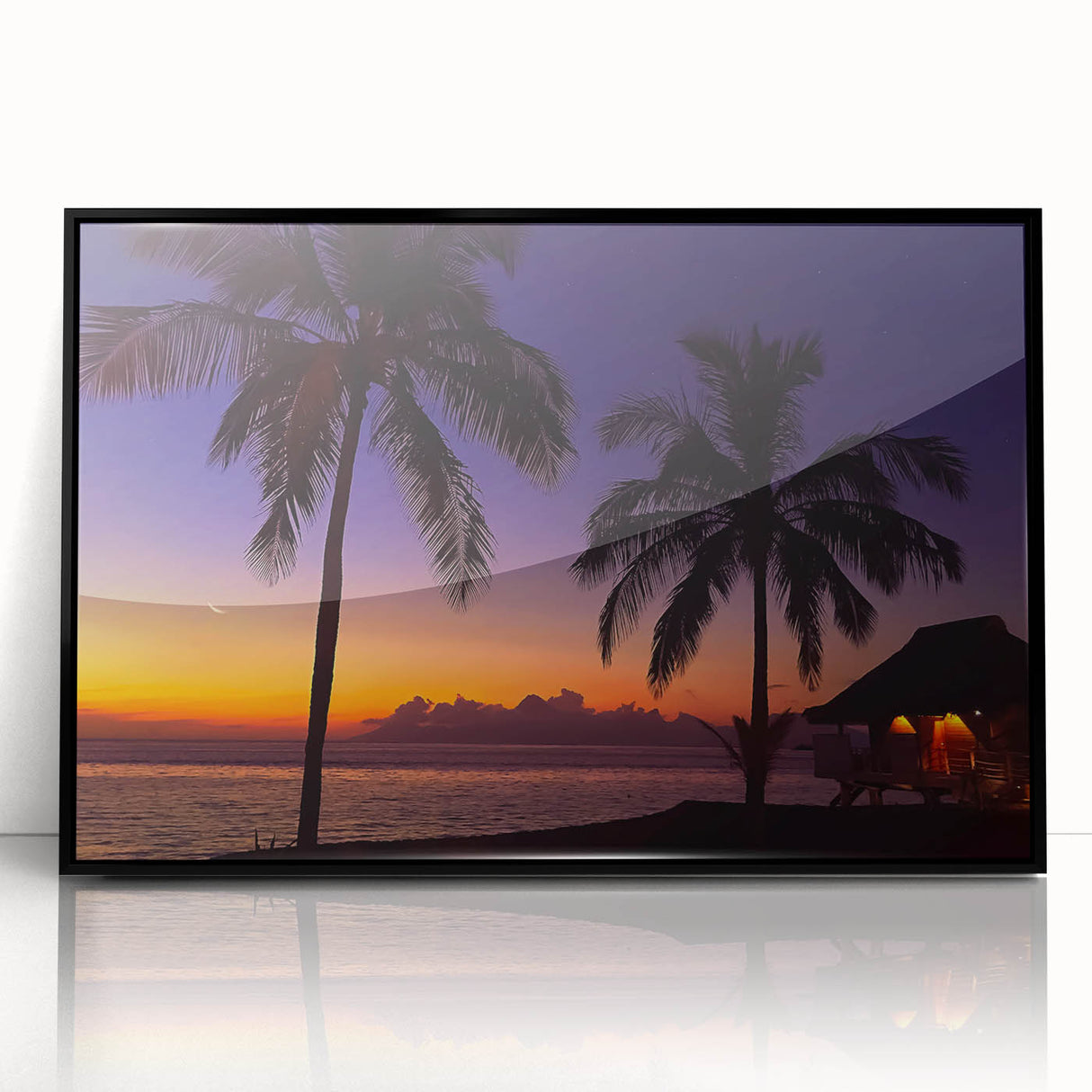 Large abstract wall art of oceanic scenery in Fiji with muted blue and green tones on a framed acrylic.