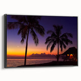 Black and white framed canvas depicting a vintage Fiji landscape, ideal for bedroom wall art.