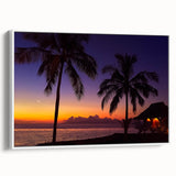 Vintage poster art of a colorful Fiji scenery on framed canvas, ideal for extra large living room wall decor.