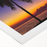 Art deco poster of a serene Fiji beach scene on rolled canvas, featuring pastel blue and sandy hues.