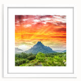 Abstract art print of French Polynesia featuring muted blue and green tones on a white-framed canvas.