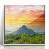 Art deco poster of Bora Bora's coastline in pastel blue tones on white framed acrylic, ideal for modern nursery wall art.