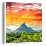 Vintage poster art of Bora Bora with vivid blue and green colors, framed canvas, ideal for living room decor.