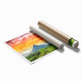 Extra large rolled print featuring a serene Bora Bora landscape with lush greenery and clear blue waters.