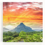 Black and white stretched canvas featuring an expansive view of Bora Bora, ideal for kitchen wall art.