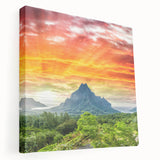 Side view of a stretched canvas depicting the serene Bora Bora landscape, ideal for kitchen wall art.
