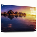 Acrylic glass print of a serene Tahiti beachscape in soft blue and green tones, suitable for bedroom or dining room decor.