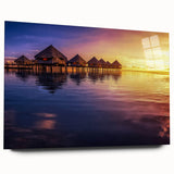 Large abstract wall art depicting a serene Tahitian landscape in muted blue and green tones.