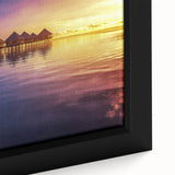 Framed canvas featuring a black textured depiction of Tahiti's coastline with vibrant, colorful art accents.