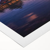 Art deco poster of Tahitian landscape in soft blue and green hues on rolled canvas, suitable for dining room decor.