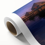 Art deco poster of Tahitian beach scene in pastel colors on rolled canvas, ideal for nursery wall art.