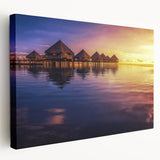 Side view of a stretched canvas featuring a realistic oceanic scene in Tahiti with vibrant blue and turquoise tones.