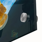 Large abstract wall art in mid-century modernist style, featuring vibrant blue and teal tones on acrylic glass.