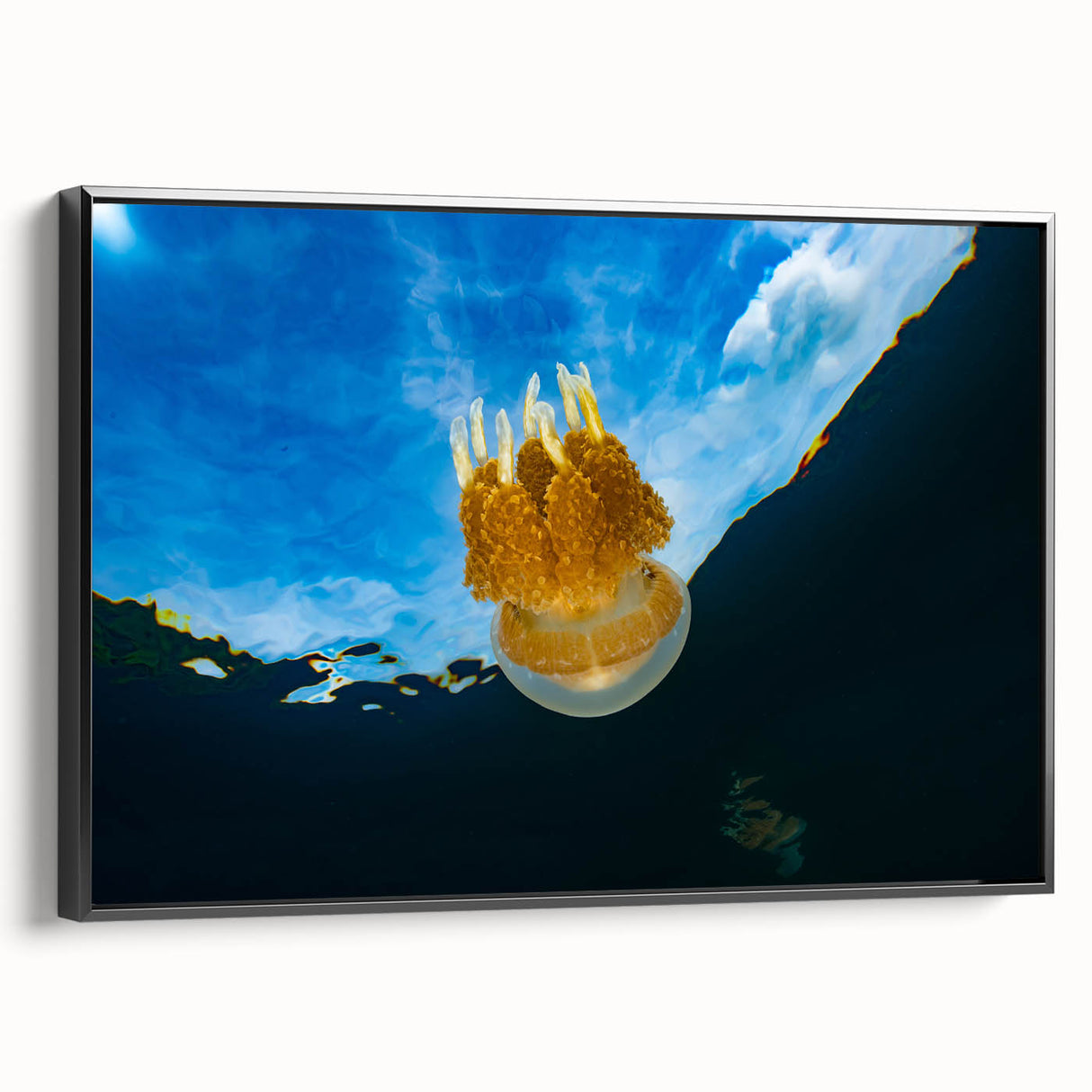 Black and white landscape art painting of Micronesian scenery on framed canvas, suitable for bedroom wall decor.