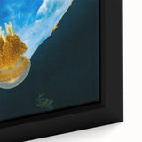 Framed canvas featuring a black textured depiction of Oceania's scenery with vibrant color accents.