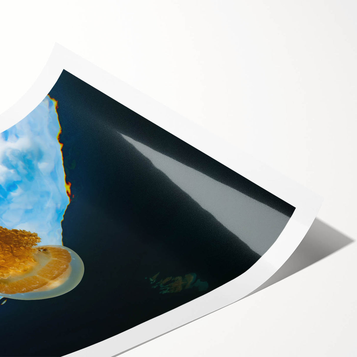 Extra large rolled print of a Micronesian oceanic scenery with vibrant blue and green hues.