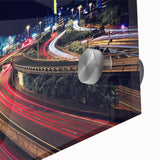 Large abstract wall art of Auckland's skyline in muted blue tones on acrylic glass, ideal for dining room ambiance.