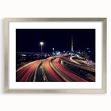 Textured abstract art print of Auckland skyline in muted blue and gray tones on a framed canvas, suitable for bedroom art.