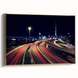 Vintage poster art of Auckland skyline in colorful hues on a large framed canvas, ideal for living room decor.