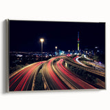 Framed canvas of vintage-style Auckland landscape with black and silver tones, ideal for bedroom wall art.