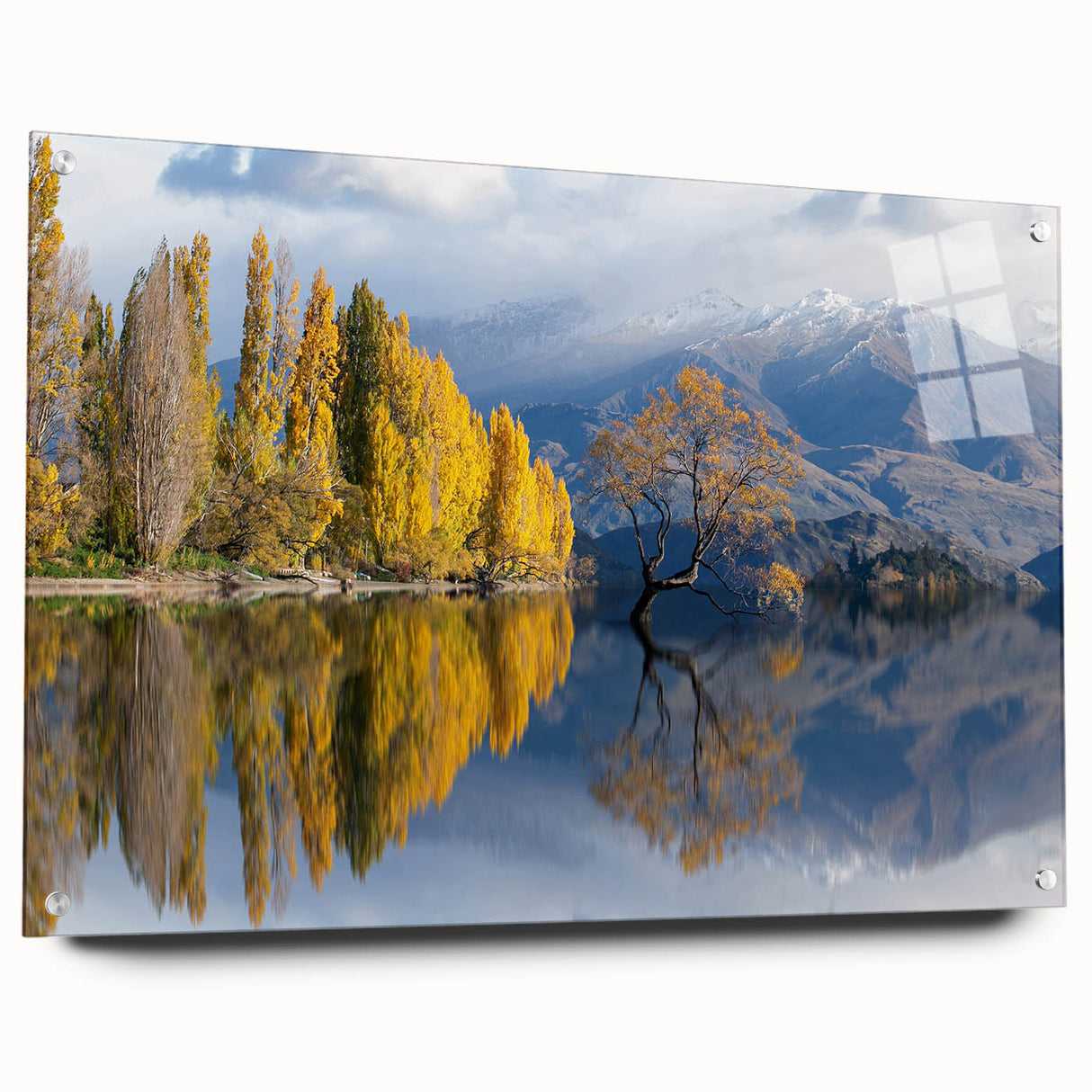 Acrylic print of Otago, New Zealand scenery in muted earth tones, ideal for bedroom or dining room decor.