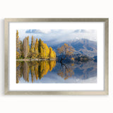Textured abstract art print of Otago, New Zealand in muted blue and green hues on a silver-framed canvas.