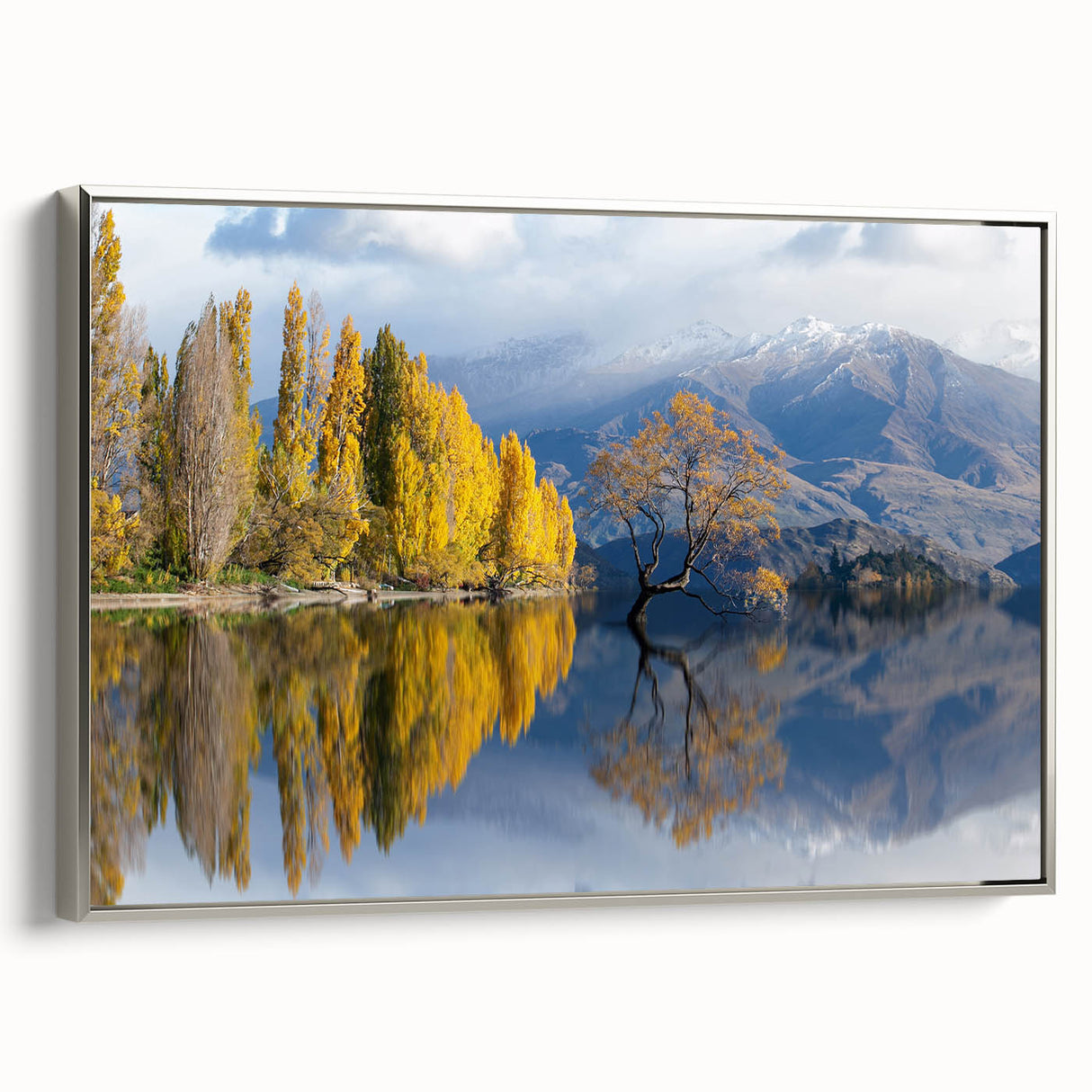 Landscape art painting of Otago, New Zealand with vibrant green and blue tones on a framed canvas.