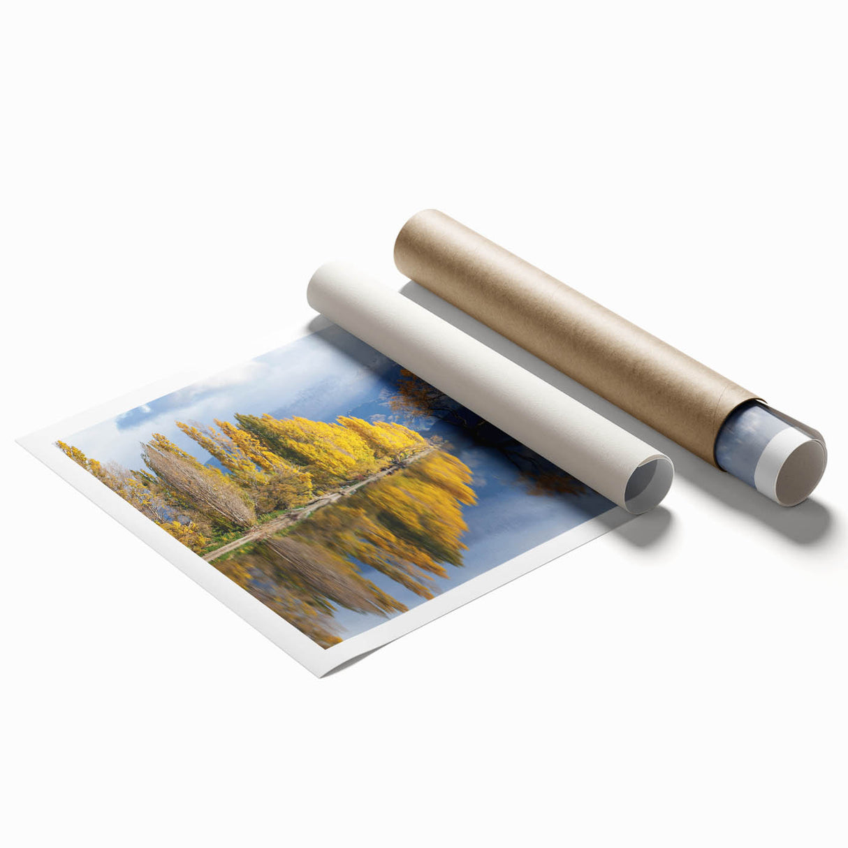 Extra large rolled print featuring a serene Otago, New Zealand landscape with soft floral elements in pastel shades.