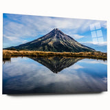 Acrylic print of Taranaki, New Zealand, featuring a realistic landscape in vibrant green and blue tones.