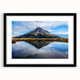 Extra large abstract art print of Taranaki in New Zealand, featuring vibrant, colorful textures on a framed black mat.