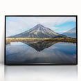 Framed acrylic print of Taranaki, New Zealand, depicting a serene landscape in muted green and blue tones.
