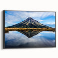 Black and white framed canvas of Taranaki landscape in New Zealand, ideal for bedroom wall art.