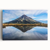 Black and white photograph of Mount Taranaki in New Zealand on stretched canvas, ideal for kitchen wall art.