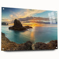 Acrylic print of New Zealand West Coast scenery in muted greens and blues, ideal for bedroom or dining room decor.