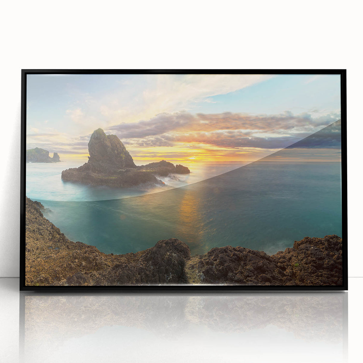 Large abstract wall art depicting New Zealand's West Coast in muted gray tones on a framed acrylic print.