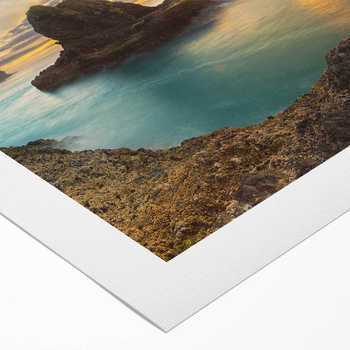 Art deco poster of New Zealand's West Coast in muted blues and greens, on rolled canvas, suitable for dining room walls.
