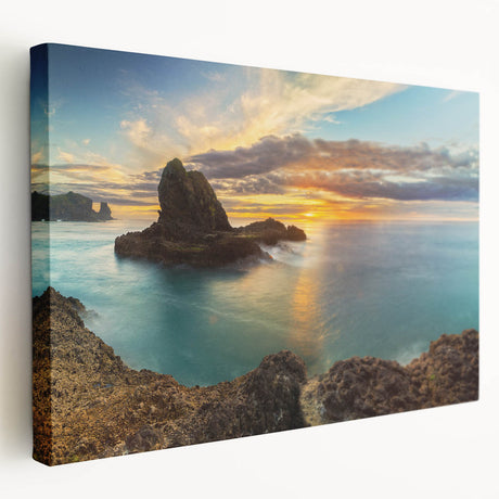 Side view of a stretched canvas featuring a serene New Zealand West Coast landscape, ideal for kitchen wall art.