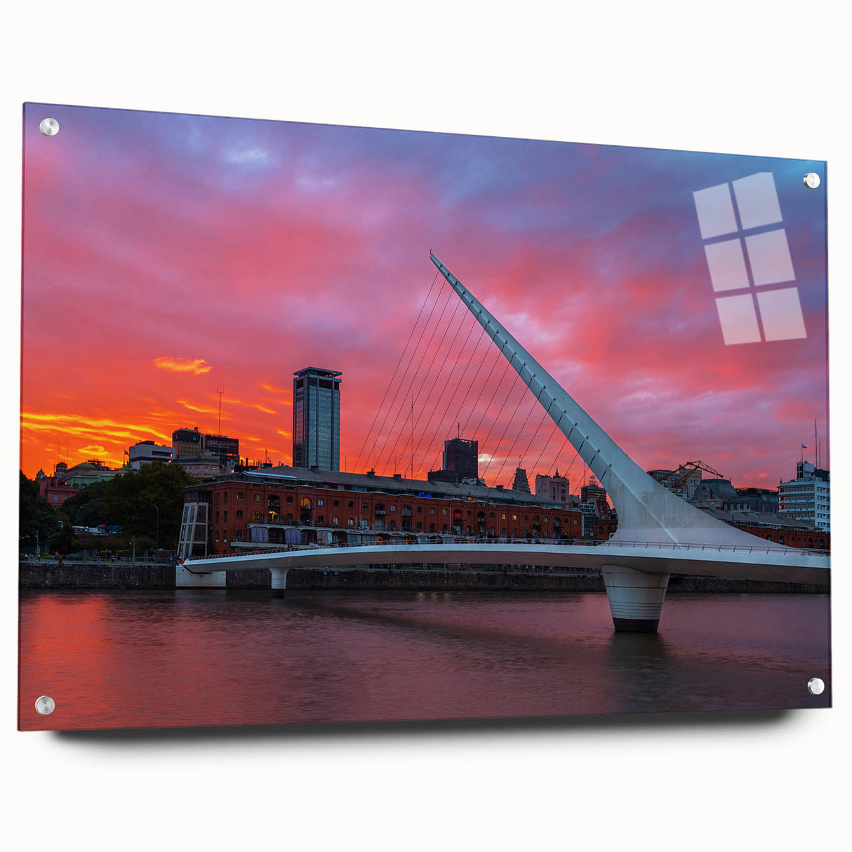Acrylic print of a large abstract depiction of Buenos Aires in muted blue and green tones.