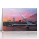 Art deco poster of Buenos Aires skyline in monochrome shades on framed acrylic, suitable for modern art wall decor.