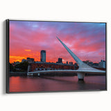 Black and white framed canvas of Buenos Aires landscape, vintage poster style, ideal for bedroom wall art.