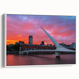 Vintage poster art of Buenos Aires scenery in vibrant colors on a large framed canvas, ideal for living room decor.