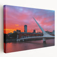 Abstract cityscape of Buenos Aires in muted gray and blue tones on stretched canvas, ideal for kitchen wall art.